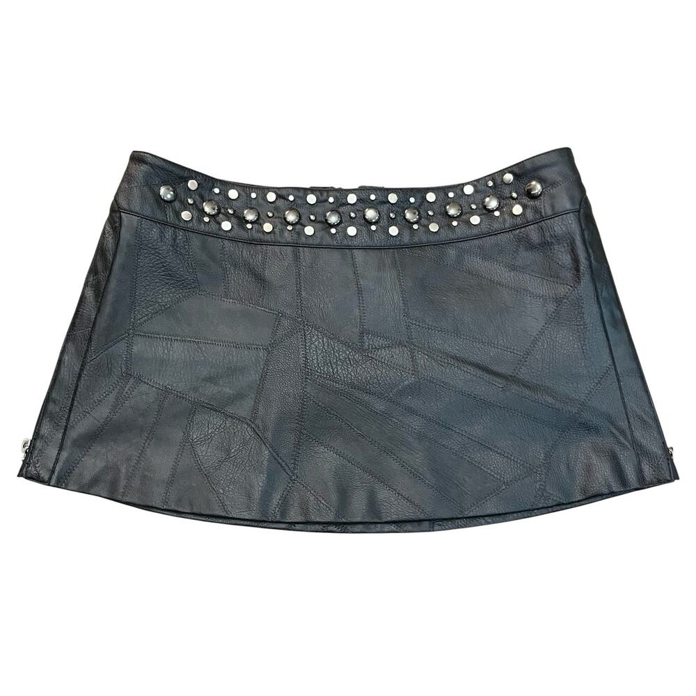 Y2K Bebe Micro Mini Faux Leather Skirt Small Studded Patchwork Night Out